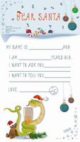 A letter for Santa Claus with lines to fill in wishes and data A snake wraps around a drink glass vector