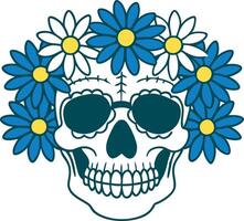 Teal skull with daisies, Day of the Dead or Halloween design. For web design, Halloween decor, textile patterns, isolated on white background vector