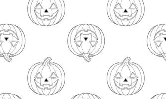 Halloween pumpkin pattern with Jack-O-Lantern faces, Black and white, repeating background. vector