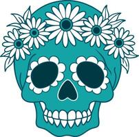 Daisy-crowned skull, isolated design for web design, Halloween decor, or gothic apparel, isolated on white background vector