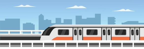 Train through the bridge. Railway in the city vector