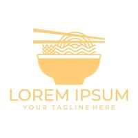 Yellow noodle image design in a bowl and chopsticks vector