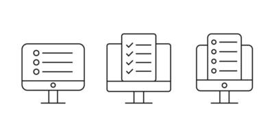 Registration icon with line. Monitor with document icon. Education sign elements vector