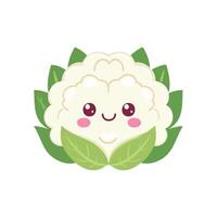Cauliflower Vegetable Cute Cartoon Animation Kawaii Healthy Character vector