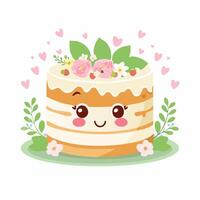 Cake Food Eat Meal Snack Cuisine Kawaii Character vector
