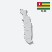 3D map of Togo with separated sections on a white background vector