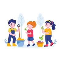 Kids gardening illustration in a flat style vector
