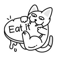Basic RGBA cat biting eat it sign, a doodle style icon vector