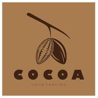 cocoa logo,cocoa bean,cocoa tree,cocoa branches and leaves,chocolate mix on white background,vintage,modern,simple,minimalist icon illustration template design vector