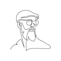 continuous mono line drawing of abstract beard man wearing a hat vector
