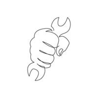 continuous mono line drawing of abstract hand holding a wrench vector