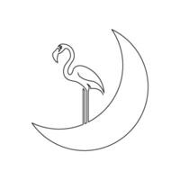 continuous mono line drawing of abstract flamingo on the Crescent moon vector