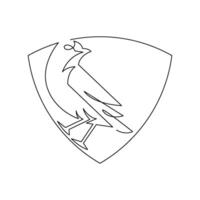 continuous mono line drawing of abstract bird inside the shield vector