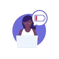 burnout or fatigue design with a girl and low battery vector