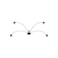 Plane track to point with dashed line way or air lines, airplane icon vector