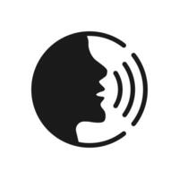 Speaking icon. Talk person sign or symbol , man with open mouth and sound wave , Voice command, speech icon for interact vector
