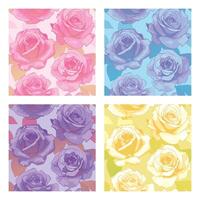 Set of Seamless Roses Patterns in Four Colors vector