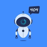 Robot reporting 404 error. illustration in flat style for website error pages, tech themed designs and user interface elements vector