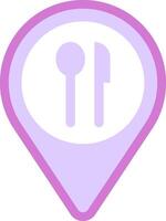 A purple pin with a fork and spoon vector