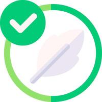 A green circle with a check mark and a feather vector
