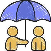 Two people under an umbrella, one holding the other's hand vector