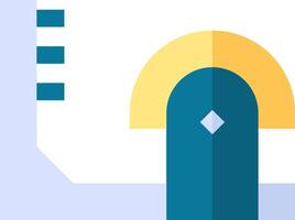 A blue and yellow arrow pointing to a white paper vector