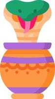 A snake is sitting in a pot with a mouth open vector