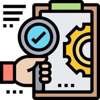 Hand holding a clipboard with a magnifying glass and a check mark vector
