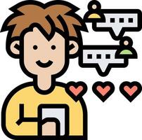 A man with a tablet and a chat bubble vector