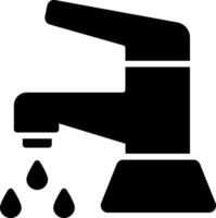 A black and white illustration of a faucet with water dripping vector