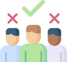 Three people are standing in front of a check mark vector