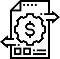 A black and white icon of a document with a dollar sign vector