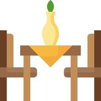 A table and chairs with a vase on it vector