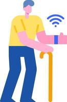 An illustration of a man with a cane and a wifi symbol vector