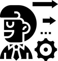 A black and white icon of a man with an arrow pointing to the right vector