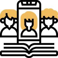 A group of people are sitting around a book and a phone vector