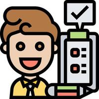 A cartoon man holding a pencil and a pencil sharpener vector