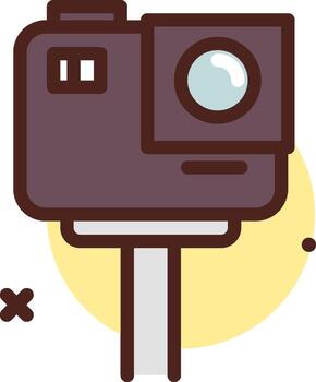 A camera is on a stand with a yellow background vector