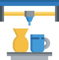 A coffee pot and mug are on a table next to a 3d printer vector