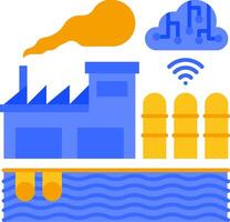 A blue and orange image of a factory, a cloud, and a wifi signal vector