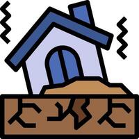 A house with a hole in the ground and a sign that says, earthquake vector