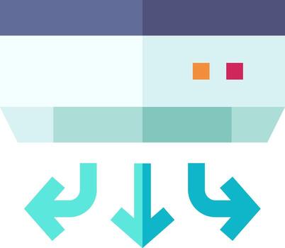 A flat icon of a computer with arrows pointing up vector