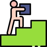 A man is climbing up a stairway with a box vector