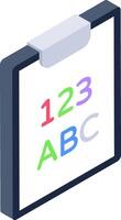 A clipboard with the number 123 and the letters abc vector