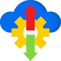 A cloud with a gear and arrow pointing up vector