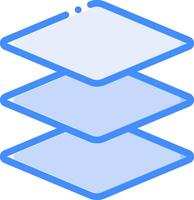 A blue and white icon of a stack of three stacked boxes vector
