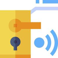 A yellow lock with a key and a blue button vector