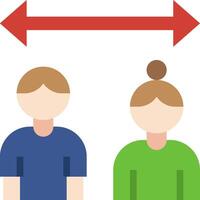 Two people are standing in front of an arrow pointing to the left vector