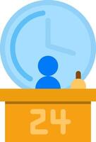 A person sitting at a desk with a clock on it vector