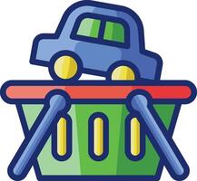 A car in a shopping basket with a blue car on top vector